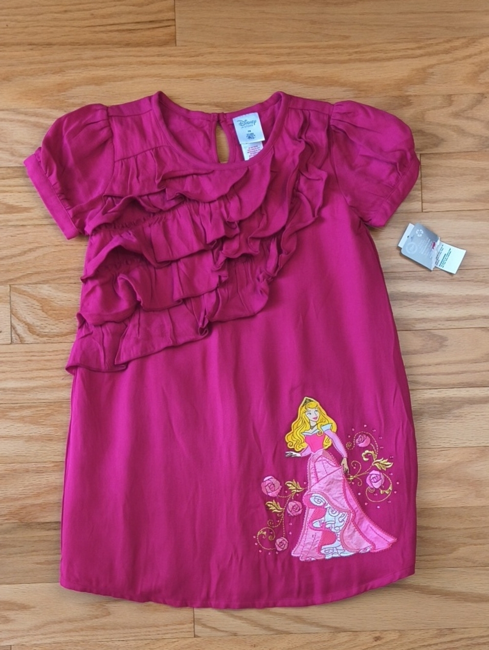 Disney Store Short Sleeve Princess Aurora Pink Ruffle Dress Size 7/8 NWT